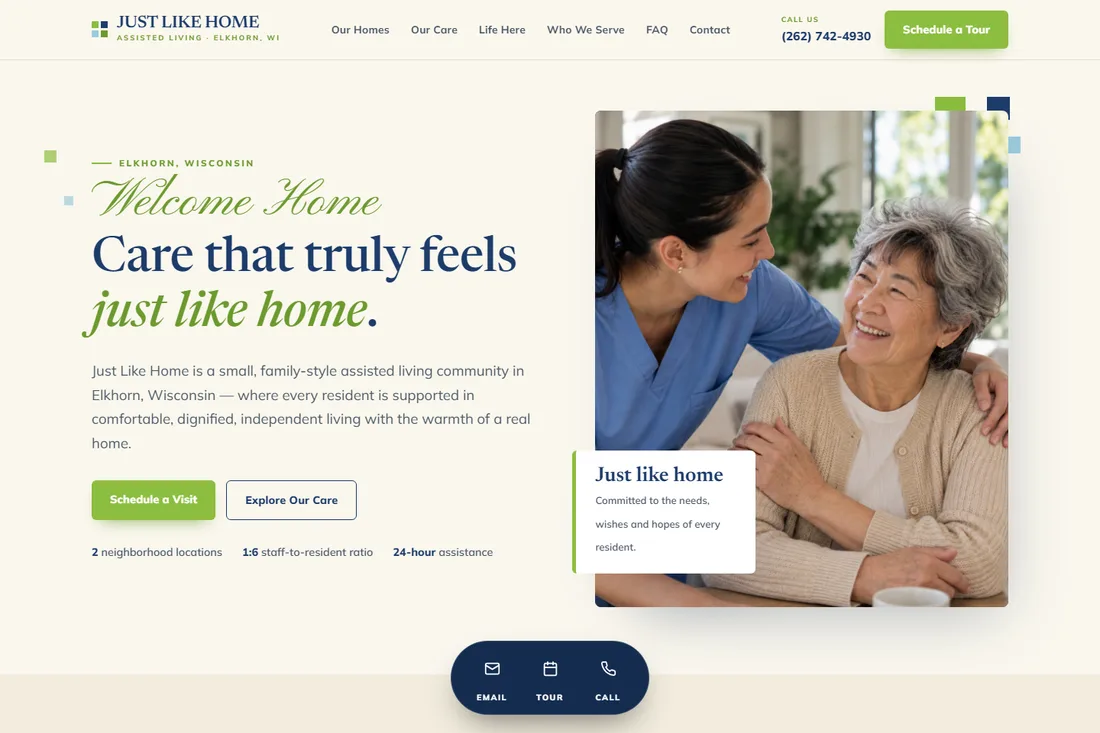 Just Like Home assisted living website